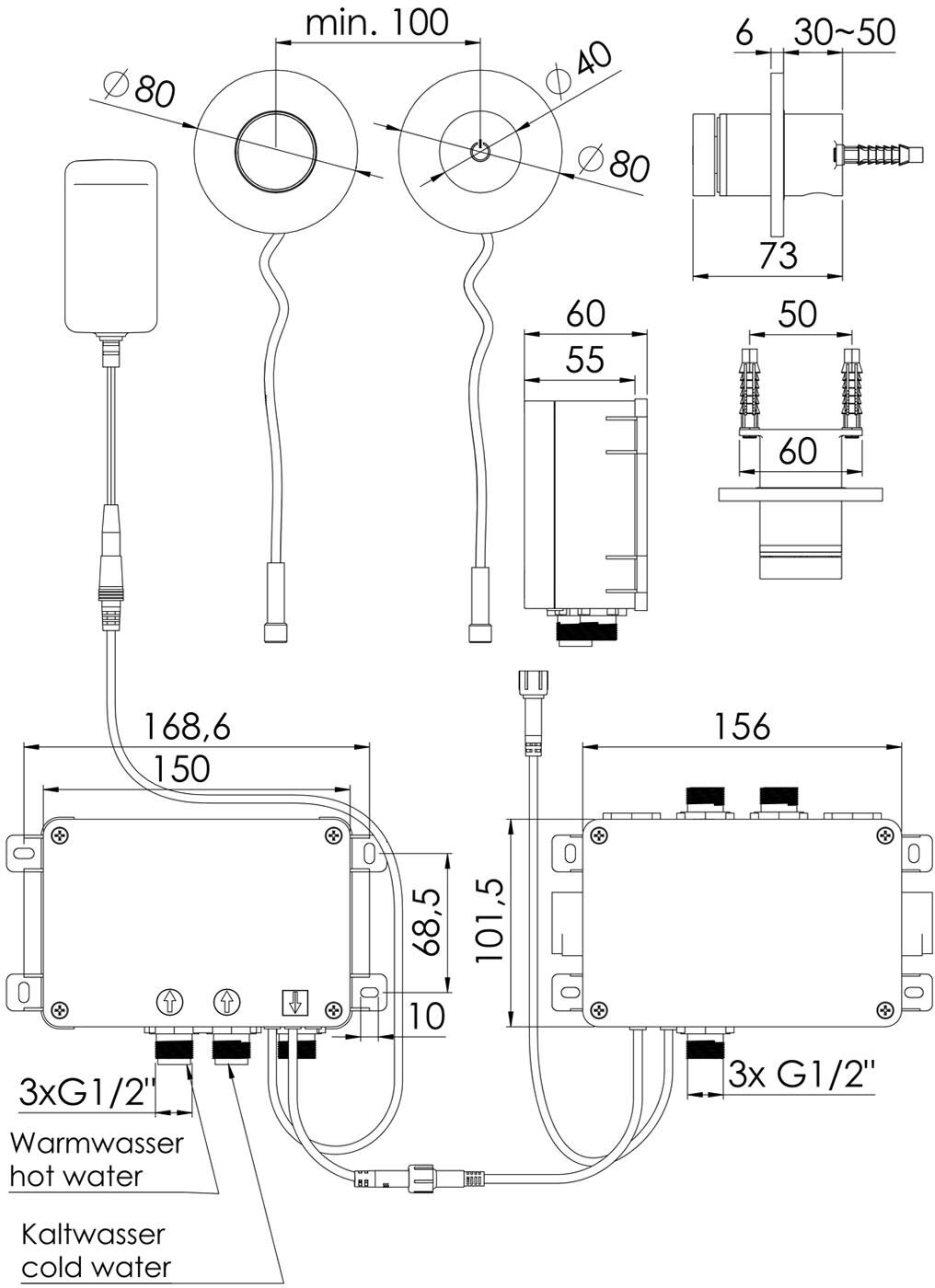 Steinberg Serie 310 elektronische Duscharmatur mit Digitalanzeige, mit Thermostat und mit 2-Wege-Umsteller, Badarmaturen, 310 4120, chrom - chrom