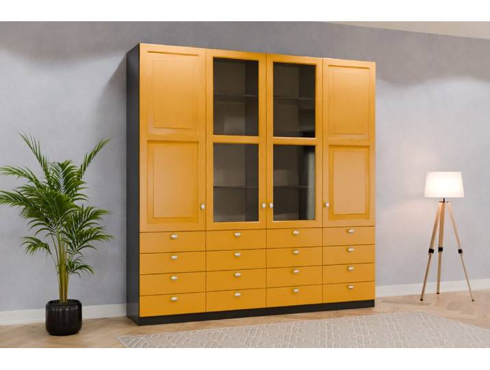Vitrine nach Maß - RAL 1004 Goldgelb - 250x245x52cm - Individuell konfigurieren