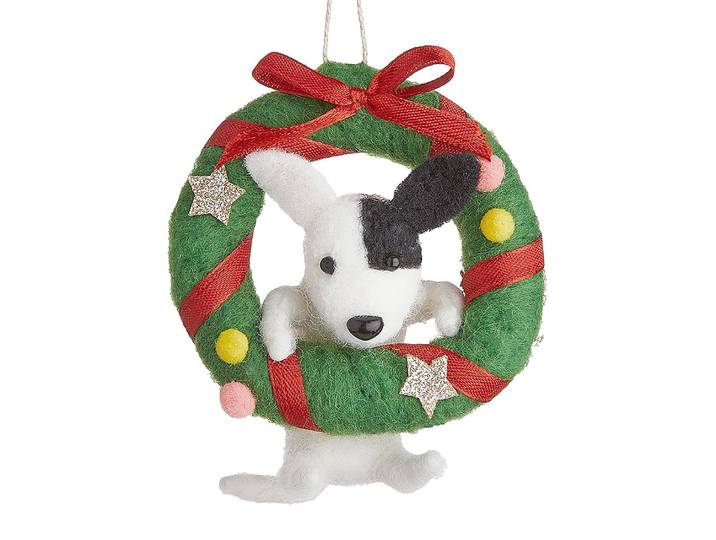 Baumanhänger Hund mit Kranz 5 x 9 x 9cm Grün/Grün