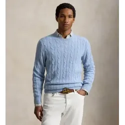 Polo Ralph Lauren für Herren. 710876728534 Der blaue Kaschmirpullover mit Zopfmuster (M), Lässig, Cachemir, Langarm