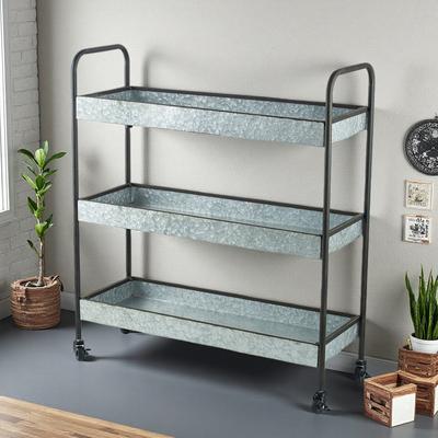 Aurelia "40""H Homestead Galvanized Shelf Display - 3-Tier Zinc & Iron Storage Shelf with Industrial Style."