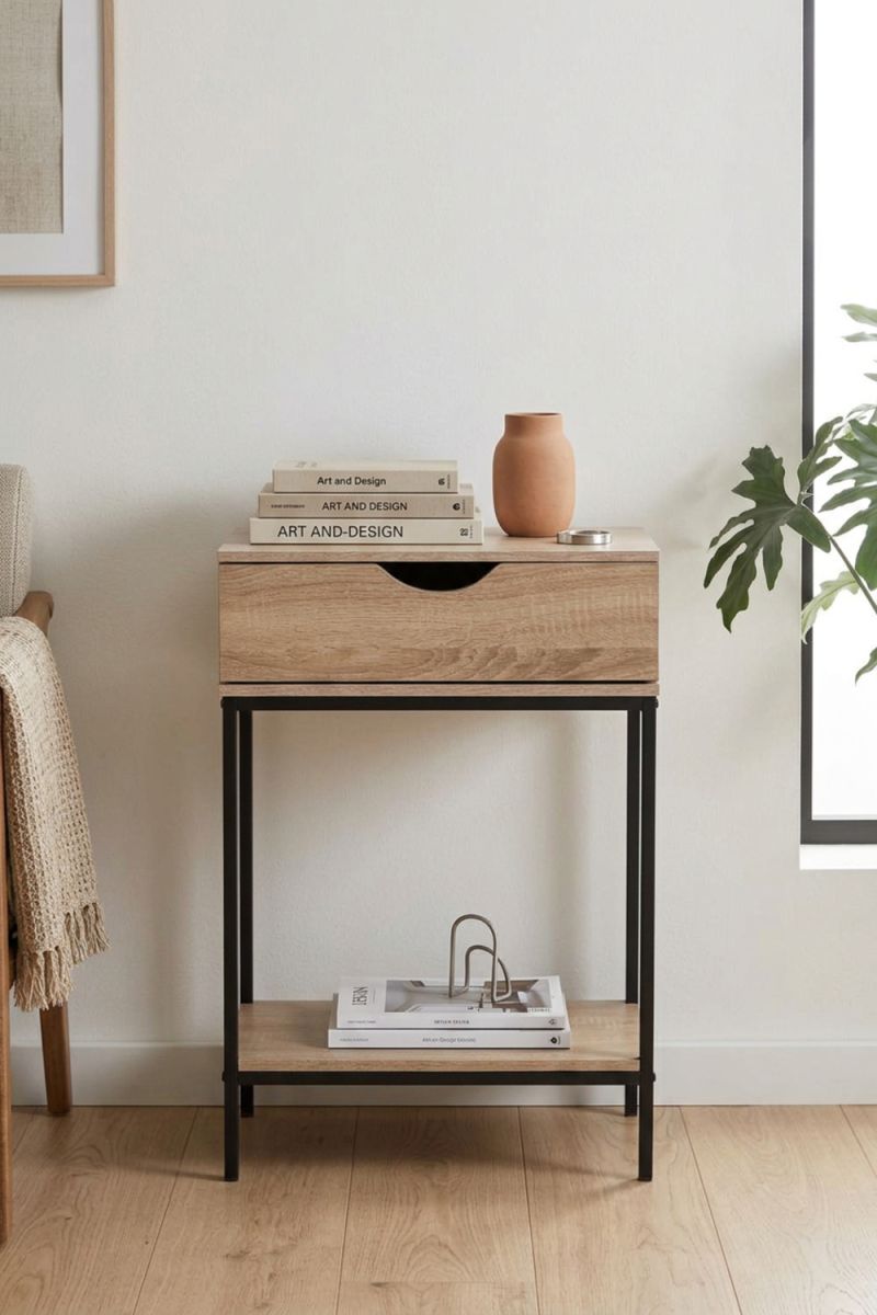 RegalosMiguel Mueble Ceto con Cajón Madera-Metal - Negro