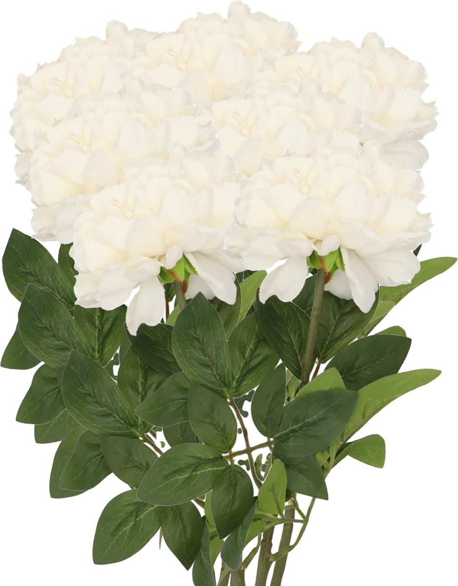 DK Design Kunstbloemen boeket pioenroos - Creme - Zijde - 71 cm