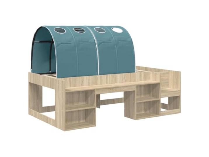 KTHLBRH Hochbett mit Stauraum, Eiche Sonoma, 3 Stück Fester Lattenrost, Holzregale, modernes Design für zeitgenössisches Zimmer