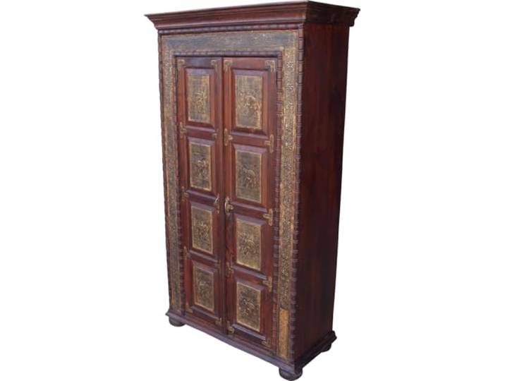 Schrank, Kleiderschrank, Massivholz, Kolonialstil, handgefertigt, Modell 6 Handgearbeiteter Schrank aus gewachstem Akazienholz, mit Schnitzereien, stilvolle Akzente, langlebige Qualität.