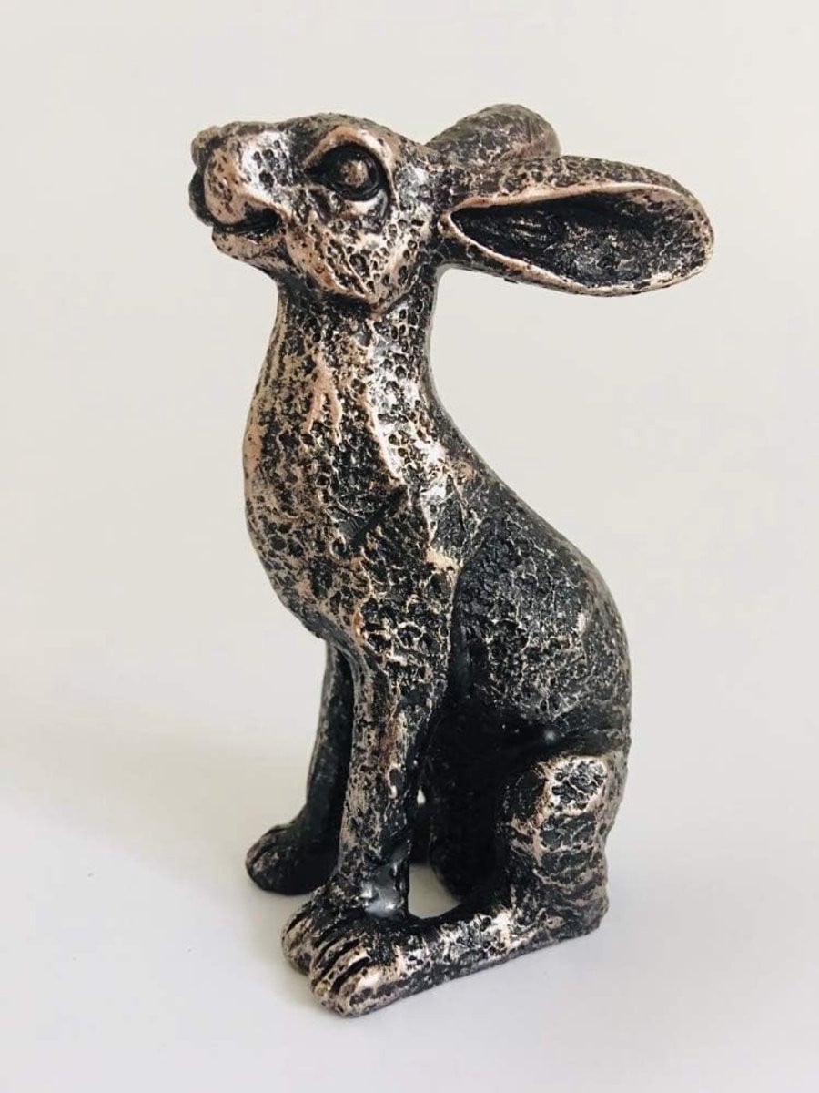 Alert Haas Beeldje - Bronzen Miniatuur - Decoratief Huis - Hoogte: 10 cm - Brons