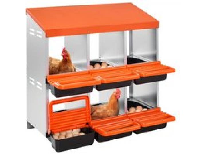 VEVOR Pondoir à Poules, 6 Compartiments, Nichoir en Métal à 2 Niveaux, avec Plateau Incliné, Couvercles de Protection, Espace de Ponte Spacieux, pour Différentes Races de Poules, Canards, Volailles