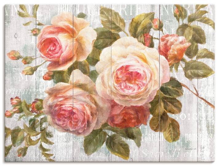Wandbild ARTLAND Vintage Rosen auf Holz , pink (farbe bild(er): pink), B:60cm H:45cm, Bilder, Wandbild, als Leinwandbild, Poster in verschied. Grössen