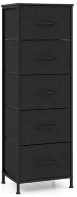 Costway Dresser Nightstand with 5 Roomy Fabric Drawers for Bedroom-Black