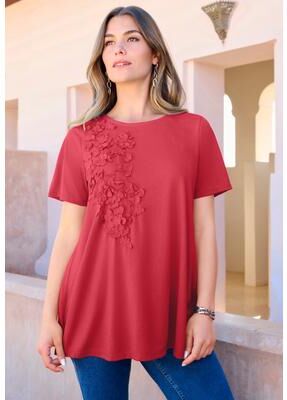 Plus Size Women's 3-D Appliqued Swing Tee by Roaman's in Antique Strawberry (Size 14/16)