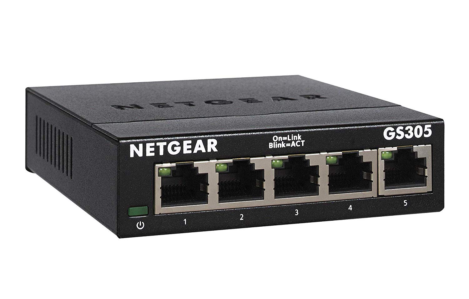 NETGEAR GS305 LAN Switch 5 Port Netzwerk Switch (Plug-and-Play Gigabit Switch LAN Splitter, LAN Verteiler, Ethernet Hub lüfterlos, robustes Metallgehäuse), Schwarz GS305-300PES