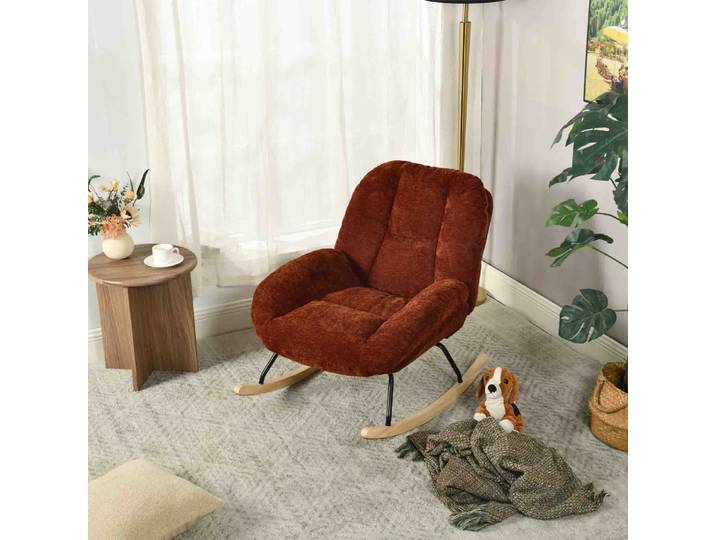 Fauteuil à bascule scandinave en chenille avec rembourrage rouge