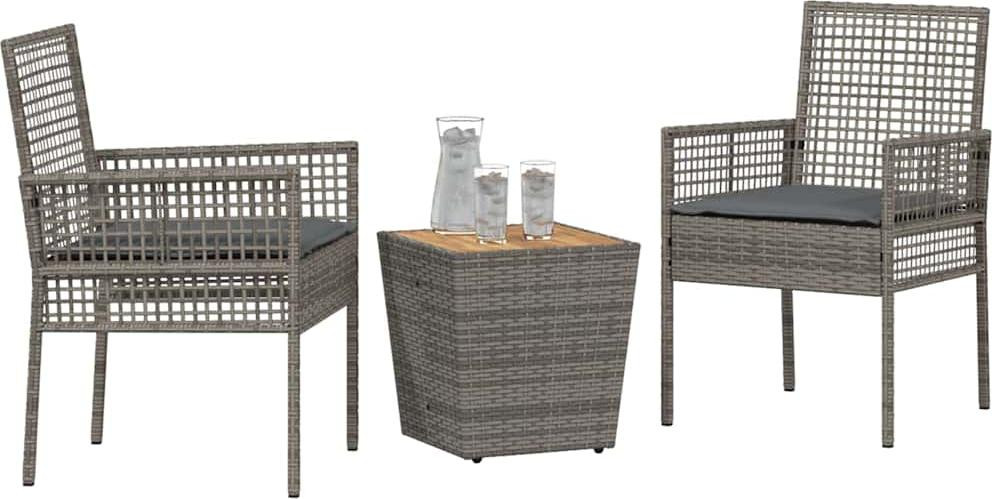 vidaXL Tuinset bistro, 3 stuks, grijs, polyrotan