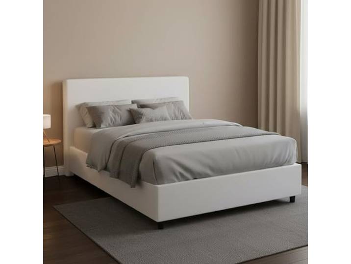 Talamo Italia - Assunta Doppelbett, Bettkasten mit Kunstlederbezug, 100 % Made in Italy, Öffnung vorne, inklusive Matratze 120 x 200 cm, Weiß