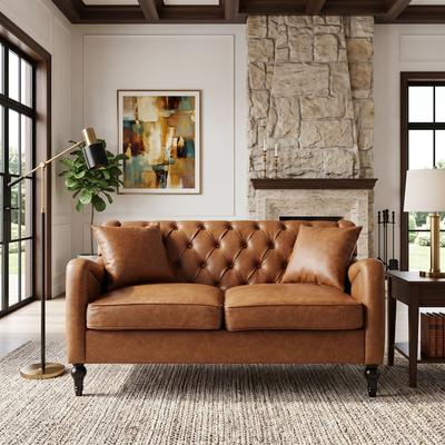 GDFStudio - PU Leather Tufted 2-Seater Loveseat with Solid Wood Frame and Birch Wood Legs