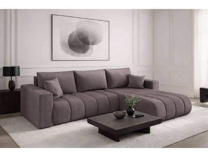 Kaiser Möbel Ecksofa Sofa L-form mit Schlaffunktion im Veloursstoff Monolith MILO PREMIUM, Ecksofa, Hydrophobe Beschichtung,Pflegeleicht,Abriebfest,Modernes Design