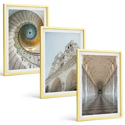 BILDER SET 3er Set - 40x60 cm Goldrahmen - Wendeltreppe der Kathedralenfassade