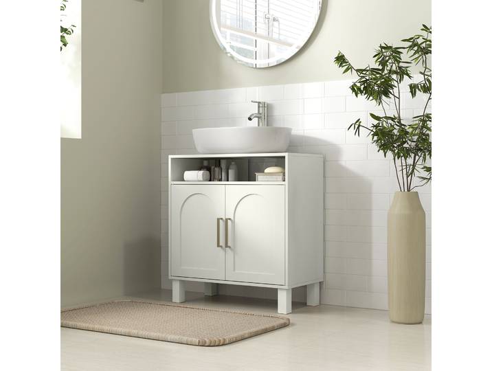 HOMCOM Meuble Sous Lavabo 2 Portes Étagère Réglable Blanc