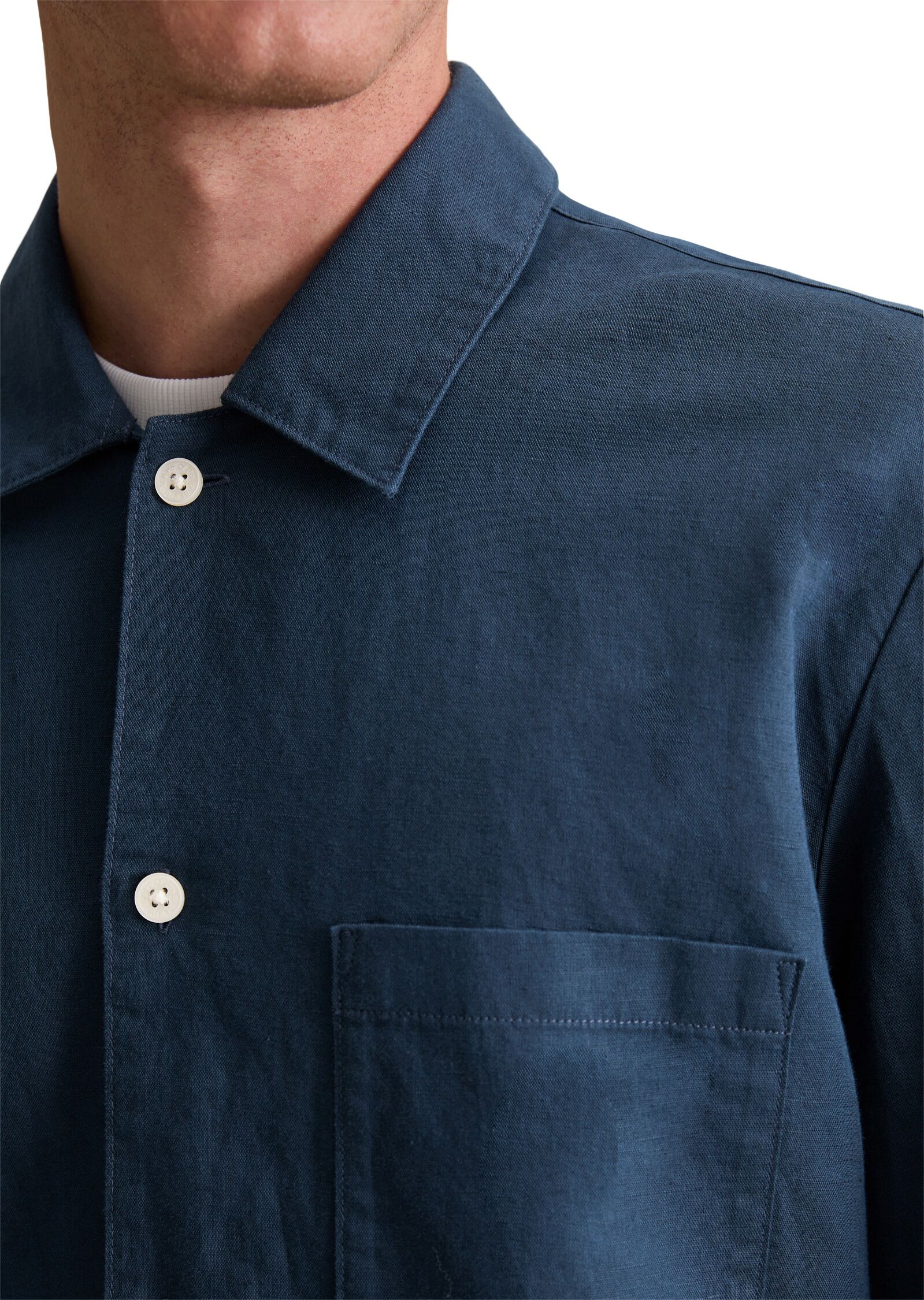 Marc O' Polo Langarmhemd MARC O'POLO DENIM, Herren, Gr. M, N-Gr, blau (azurite), Web, Obermaterial: 53% Leinen, 47% Baumwolle, Manschette, Hemden Langarmhemd, relaxed, Leinenmischung azurite M, N-Gr
