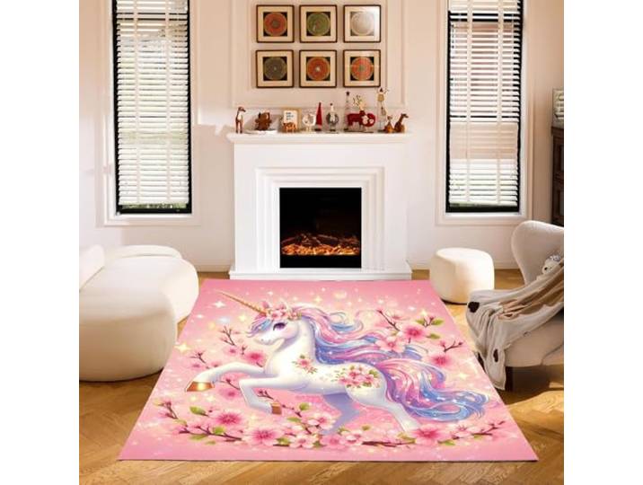 KIDSLOVE Einhorn Teppich Wohnzimmer 160x230cm Schlafzimmer kinderteppich Cartoon Einhorn kinderzimmer Junge, Einhorn Teppich wohnzimmerteppich fur Dekoration (140x200 cm,1)