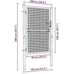 vidaXL Mesh-Gartentor Verzinkter Stahl Grau : Größe - 100 x 200 cm