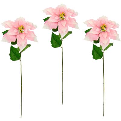 Winterliche Kunstpflanze I.GE.A. "Kunstblume, künstliche Poinsettiablume, Weihnachtsdeko", rosa, H:73cm Ø:20cm, Polyester, Kunstpflanzen, mit Glitter, Christstern, Weihnachtsstern, 3er Set