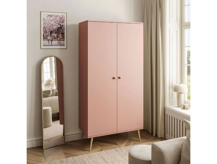Zweitüriger Kleiderschrank HARMONY Natürlich Rosa, Kleiderstange + 2 Ablagen