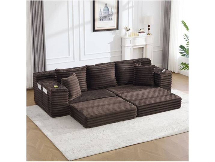 SENVIRO canapé convertible trois places dossier haut 273x98x87cm café