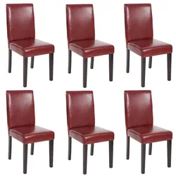 Mendler 6er-Set Esszimmerstuhl Stuhl Küchenstuhl Littau ~ Kunstleder, rot-braun, dunkle Beine