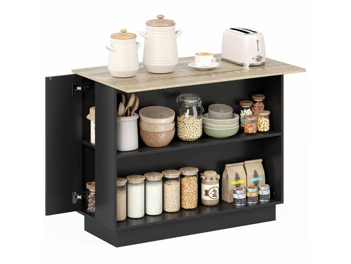 ComfortXL Kücheninsel De-11081 Verstellbares Regal Schwarz, 105x82x60 cm, Küchen, Küchenmöbel, Kücheninseln