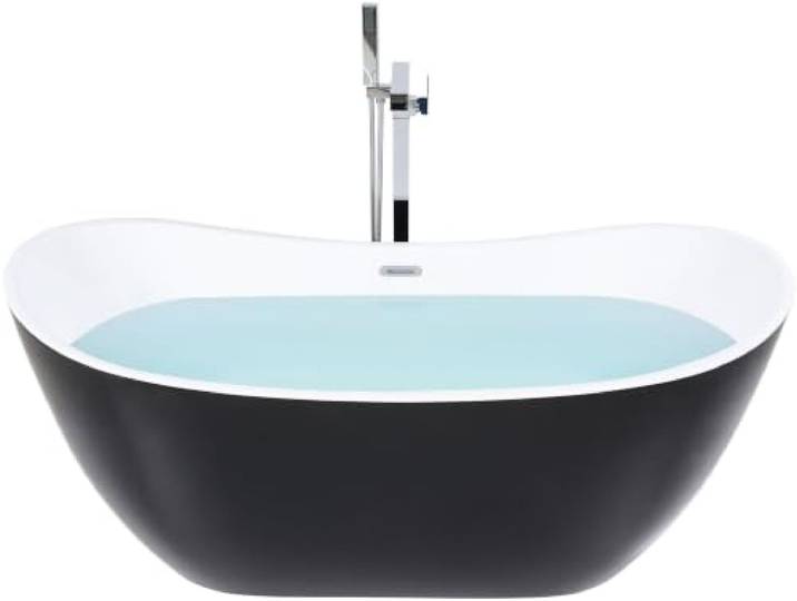Edle Acryl Badewanne oval freistehend schwarz mit Überlauf 170 x 77 cm Antiqua