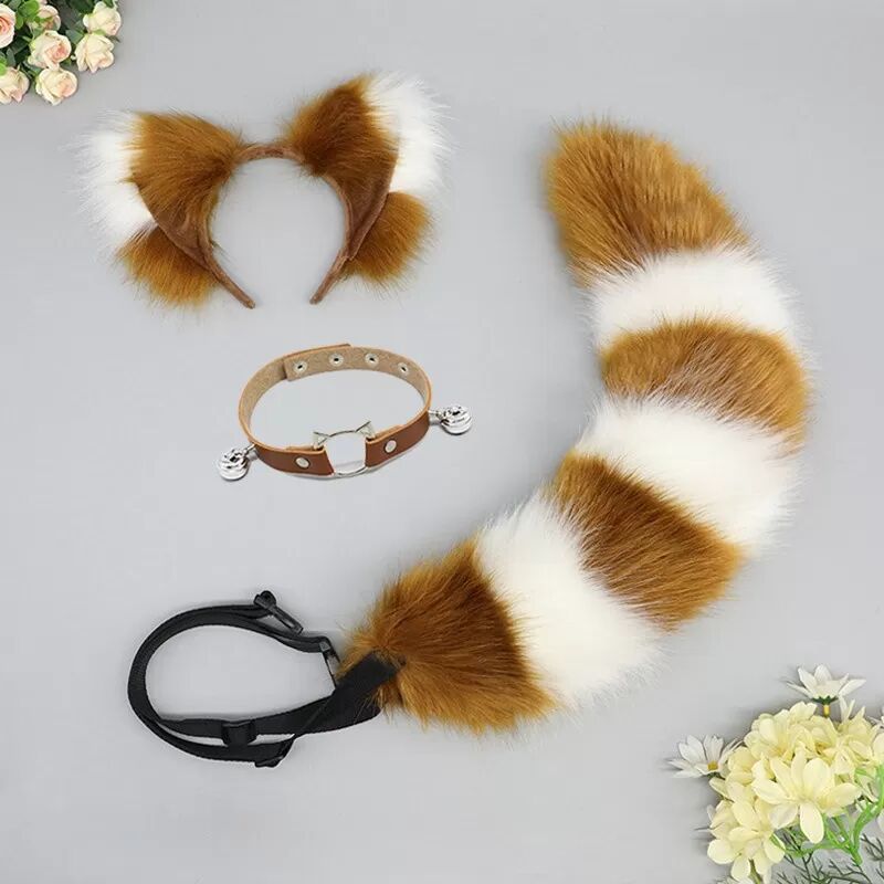 INF Ensemble fait main d'oreilles et de queue de renard pour le cosplay Blanc