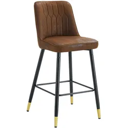 OKWISH Barhocker 2er-Set Stoff Braun mit schwarzem Metallgestell, Höhe 100 cm, mit Rückenlehne und Fußraste