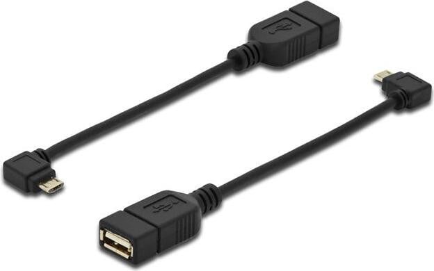 DIGITUS USB 2.0 OTG adapterkabel Micro B naar USB-A, rechte hoek, zwart, 0,15m