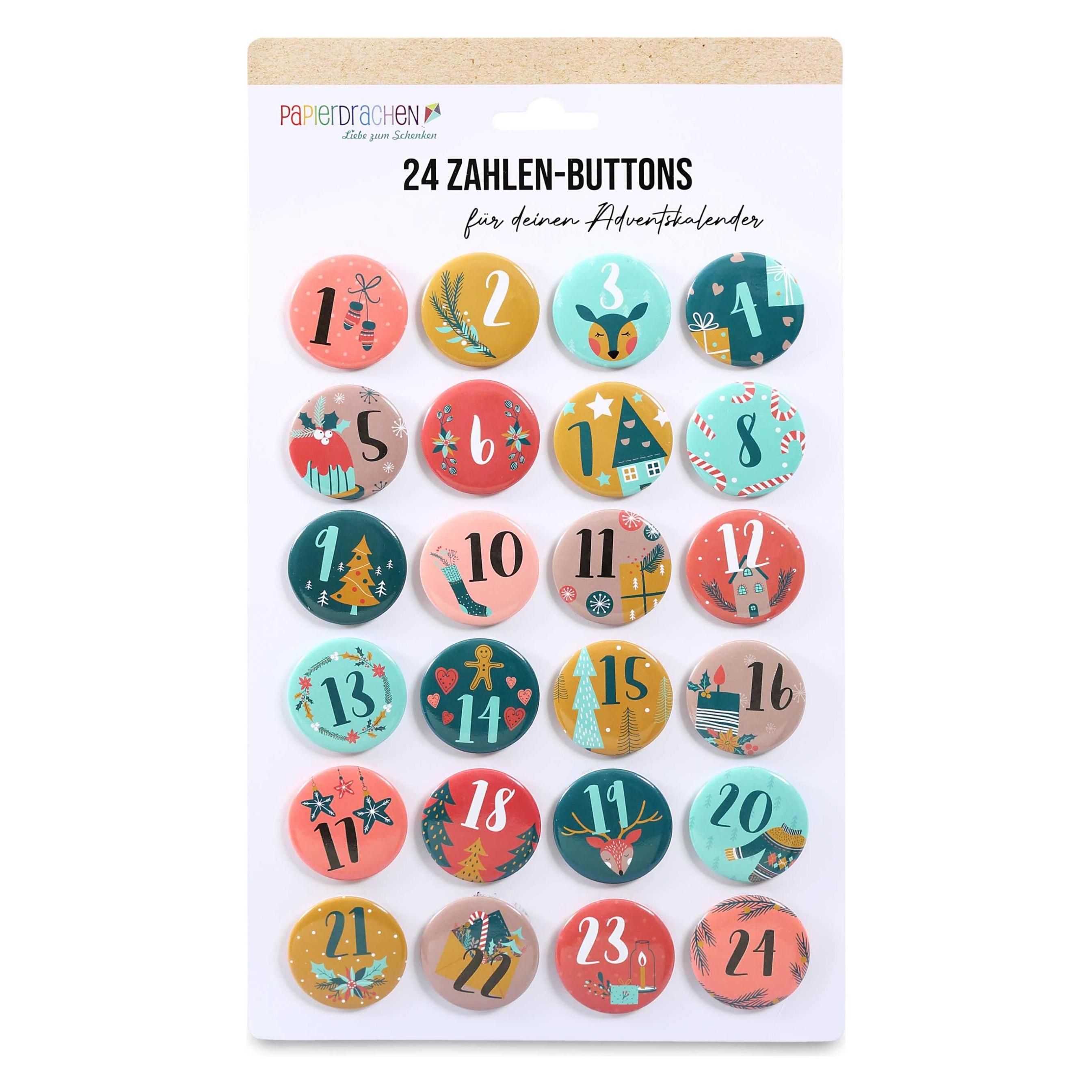 Papierdrachen Button Adventskalender Zahlen Bunt (71720189)