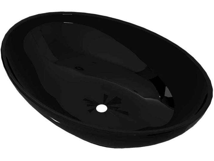 vidaXL lavabo en céramique lavabo ovale noir 40 x 33 cm