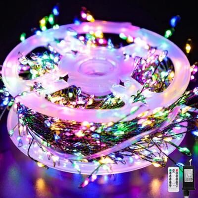 Modern Home Fixes Starry Sky Flower Wreath Decorative Lights, Outdoor Remote Control Copper Wire Lights, Christmas Tree Light String rgb 1500led