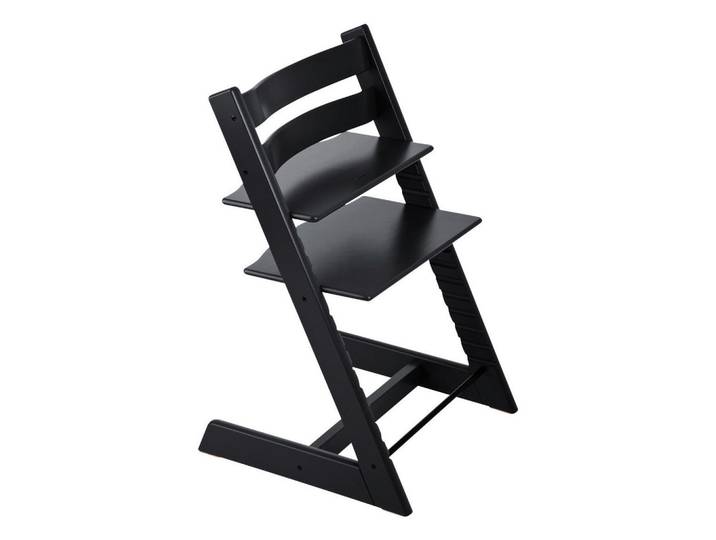 Stokke Hochstuhl Tripp Trapp, Schwarz, Holz, Buche, massiv, Hartholz, 46x79x49 cm, Fußstütze verstellbar, Sitzfläche verstellbar, speichel- und schweißechte Lackierung, höhenverstellbar, Holzmöbel, Sitzgelegenheiten Holz, Hochstühle und Tischsitze Holz