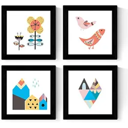 POSTER Set mit 4 Natur skandinavische Herbst 30x30 cm Schwarzer Rahmen