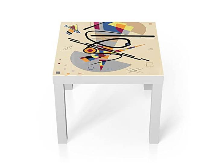 DEQORI Glastisch weiß klein 55x55 cm Motiv Dreiecksgebilde ausgefallener Beistelltisch aus Glas Hochglanz Couchtisch fürs Wohnzimmer moderner Couch Tisch mit Design