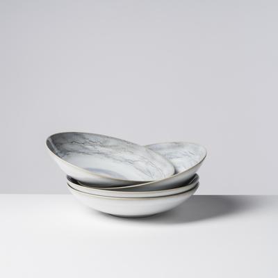 Suppenteller GIPFELSTÜCK "Teller Set, Tiefer See", weiß (grau, weiß), Ø:22cm, Steinzeug, Speiseteller, Scandi-Style, glänzende Reaktivglasur, jedes Stück ein Unikat