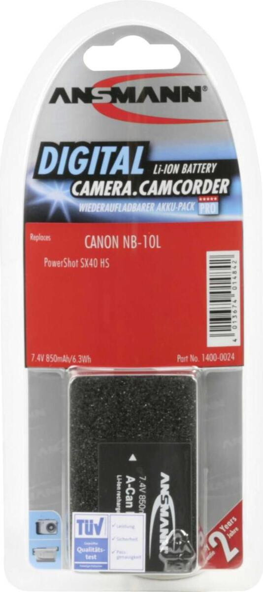 Ansmann camerabatterij - 850 mAh - Lithium-ion (Li-ion) - 7,4 V gelijkstroom - Oplaadbare batterij