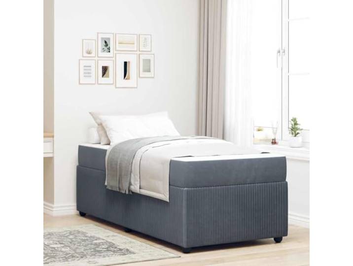 Stabiler Holzwerkstoffrahmen Modernes Design Dunkelgrau 80 x 200 cm Bettgestell 80x200 cm mit Matratze Dunkelgrau Stoff inklusive Lattenrost Einzelbett Taschenfederkern Komfort Liegefläche