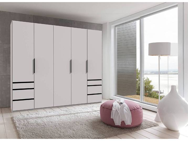 Armoire battante Level36 216 type A 250cm Blanc/Blanc Noir Sans portes miroir