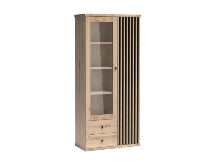 Lomadox Vitrine Standvitrine Vitrinenschrank Eiche mit schwarz