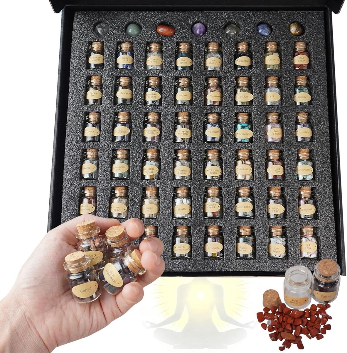 55 Stuks Mini Wensflesjes met Natuurlijke Edelsteen Kristallen Grind