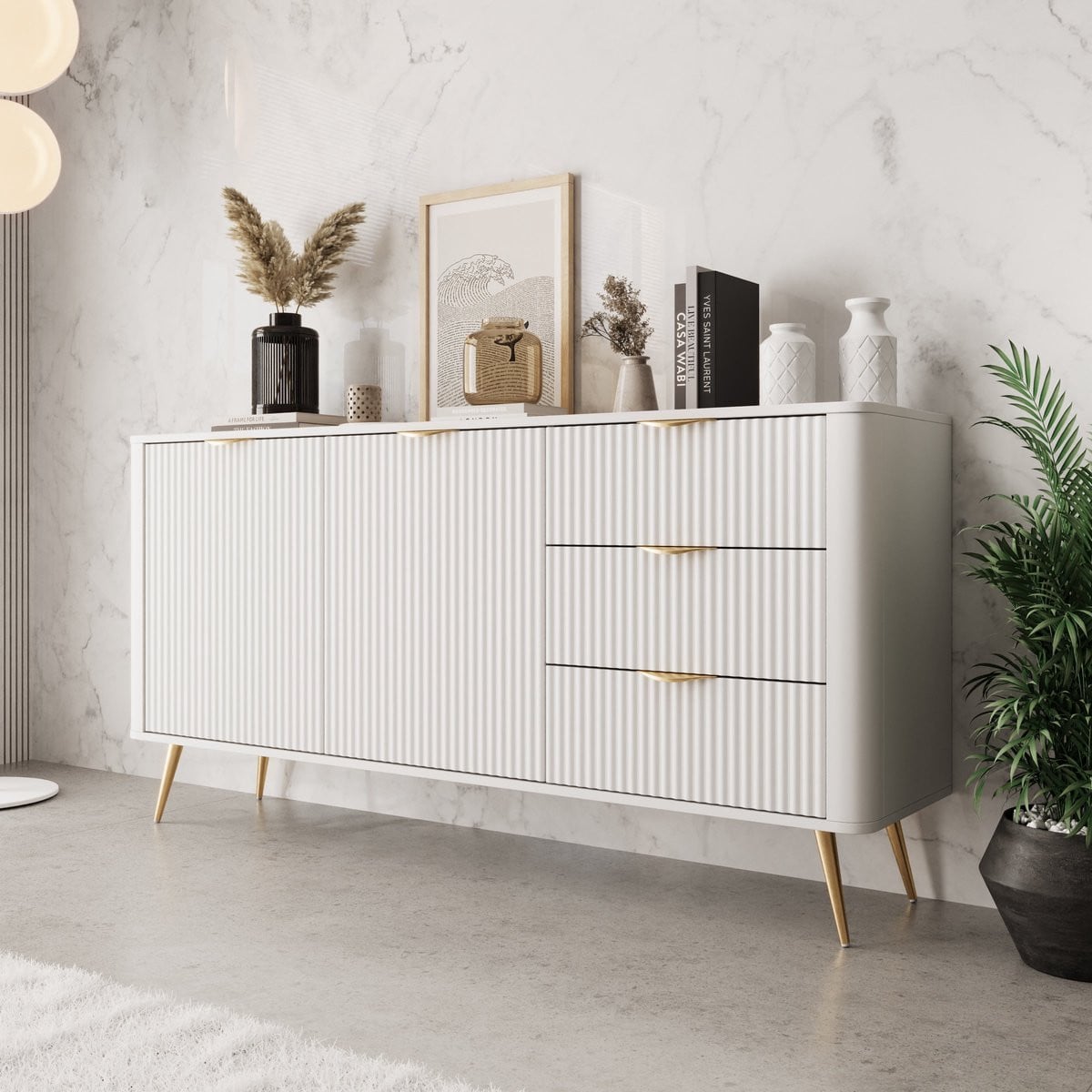 Meubella Lima Dressoir Wit - Breedte: 163 cm