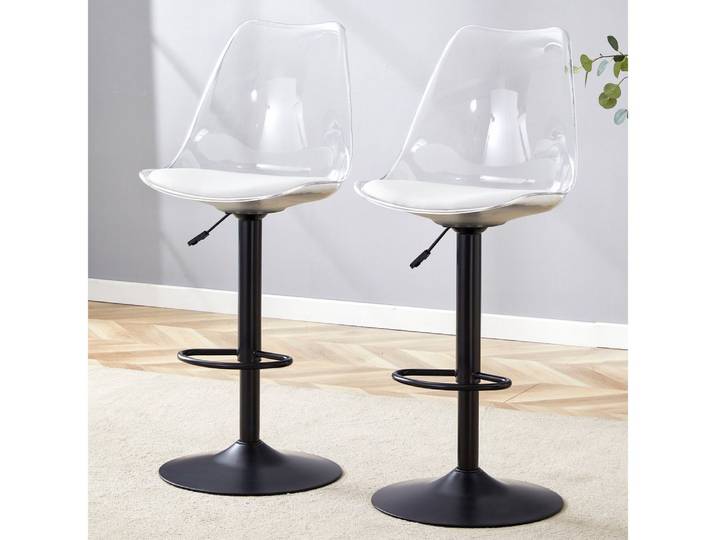 BBWL Barhocker 2er Set Höhenverstellbar 360° Drehbar mit Transparentem Rücken, Barhocker Metallgestell