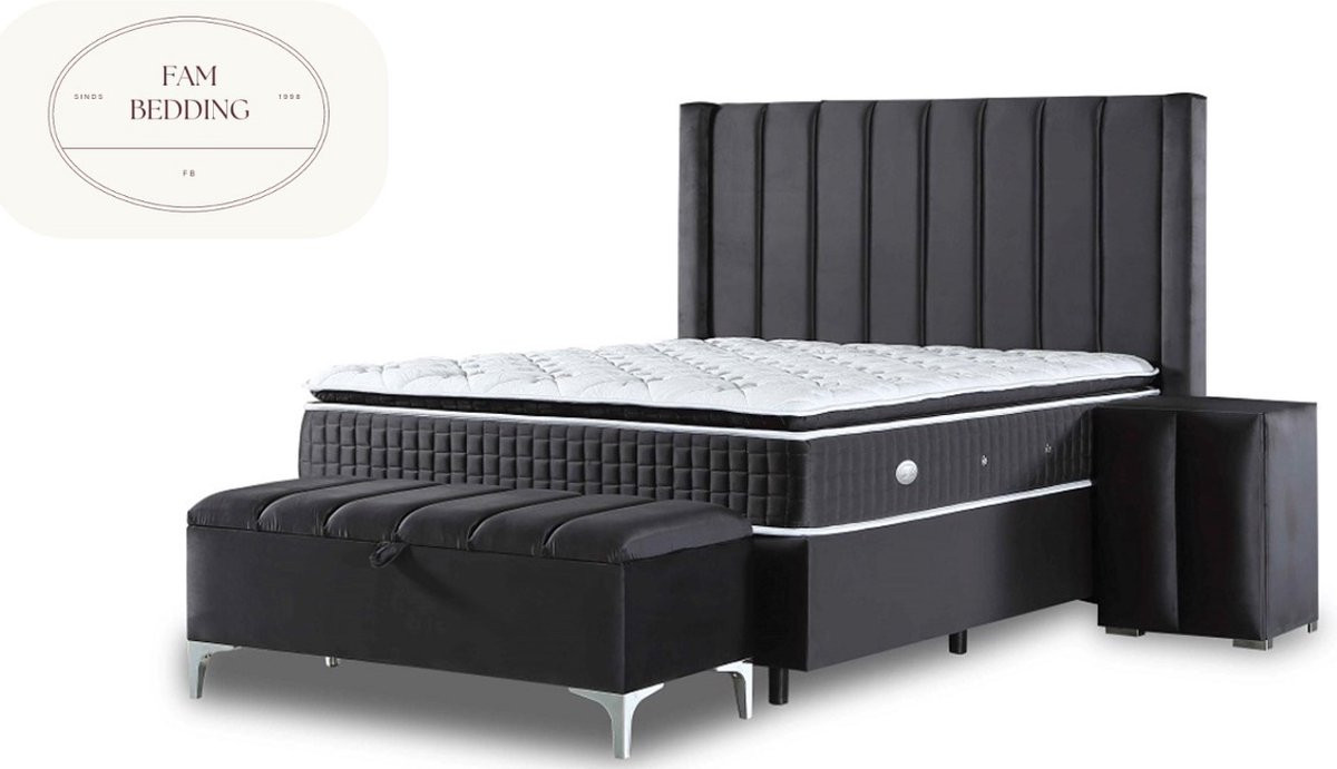 FAM BEDDING Vegas Opberg Boxspring Antraciet 90x200 cm