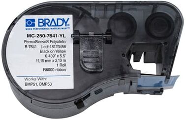 Brady MC-250-7641-YL fita termo retrátil preto sobre amarelo 11,15 mm x 2,13 m